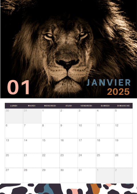 Calendrier mural 2025 - Animaux