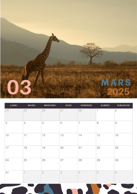 Calendrier mural 2025 - Animaux