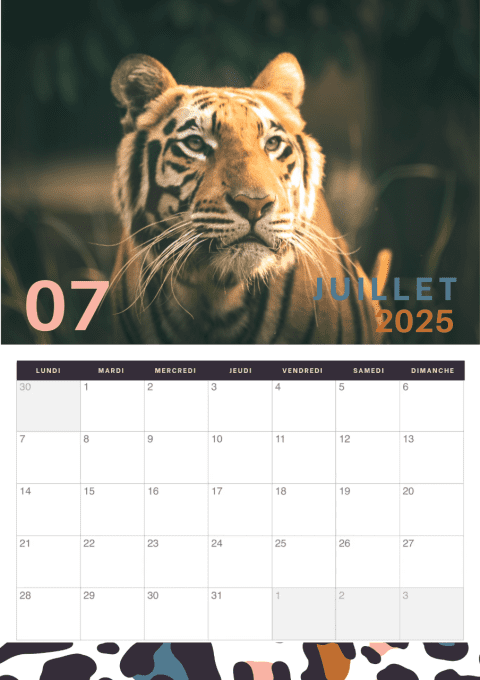 Calendrier mural 2025 - Animaux